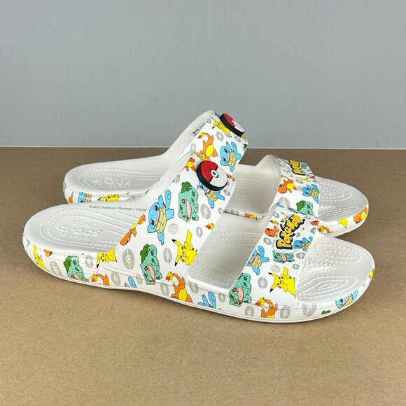 Crocs Classic Pokemon Two Strap Sandals Mens 10 Womens 12 White Multicolor - Picture 3 of 11